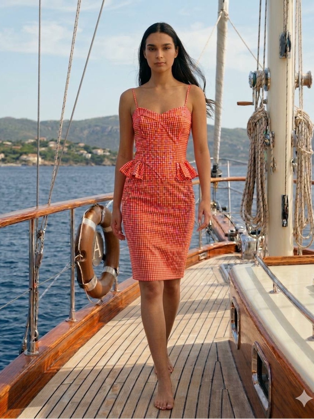 Red Gingham Peplum Mini Dress with Spaghetti Straps